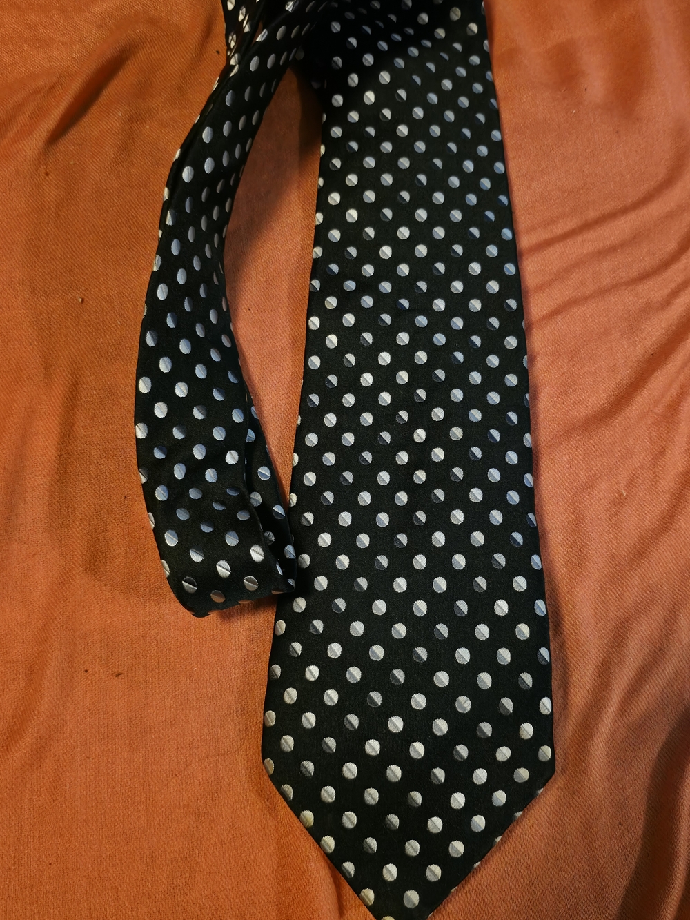 4/$25 Deal! Geoffrey Beene Black Tie with White Polka Dots - Satin Finish